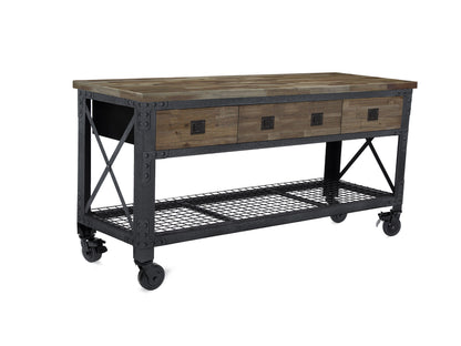 Duramax Rolling Industrial Workbench 72 In x 24 In. 3 Drawer with Wood Top - Aged Macadamia