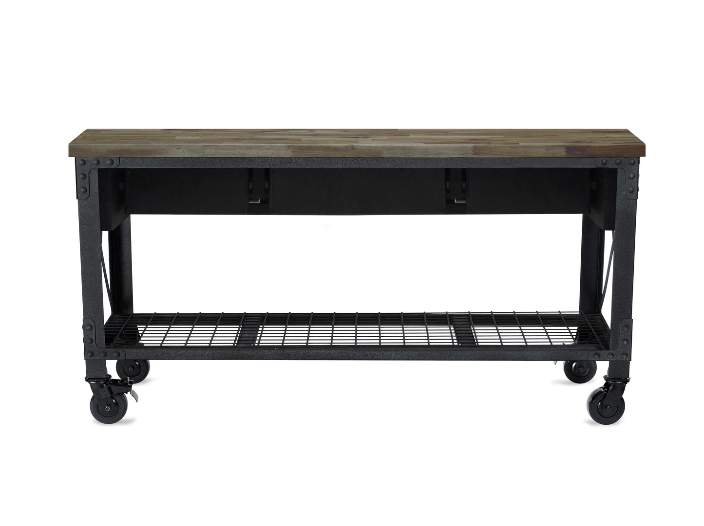 Duramax Rolling Industrial Workbench 72 In x 24 In. 3 Drawer with Wood Top - Aged Macadamia