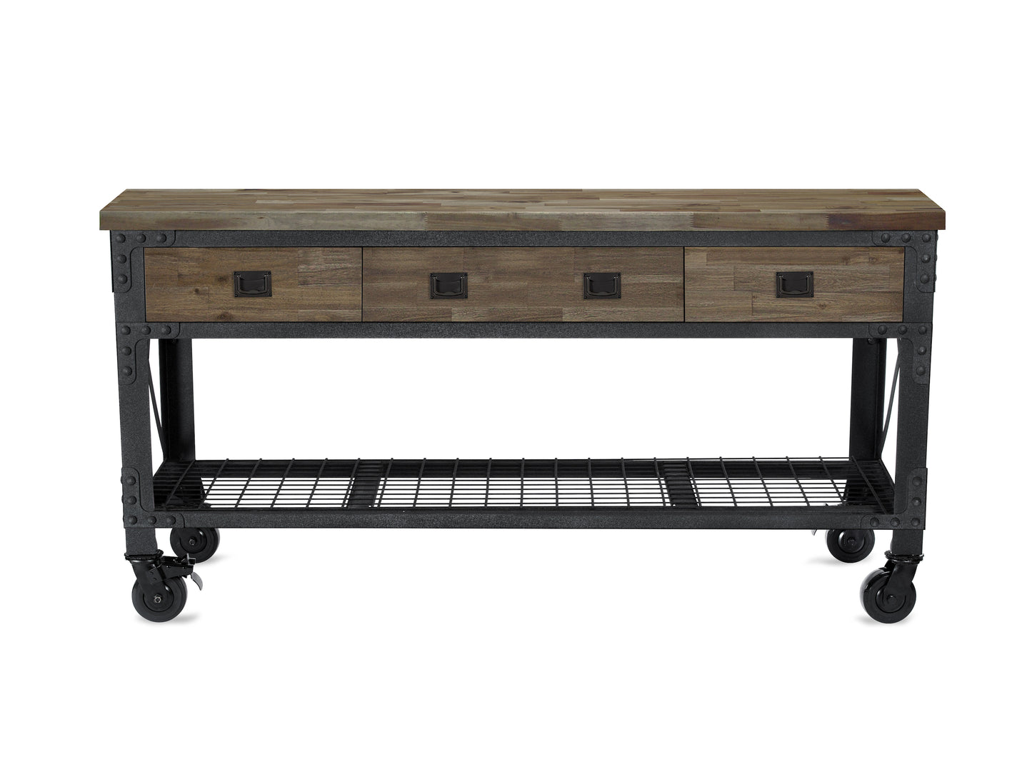 Duramax Rolling Industrial Workbench 72 In x 24 In. 3 Drawer with Wood Top - Aged Macadamia