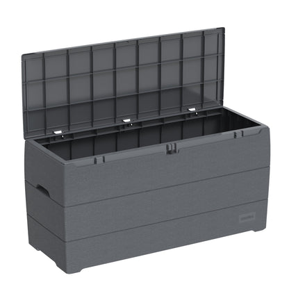 Open Box Duramax 71 Gallon Outdoor Resin Deck Box, Garden Furniture Organizer Gray