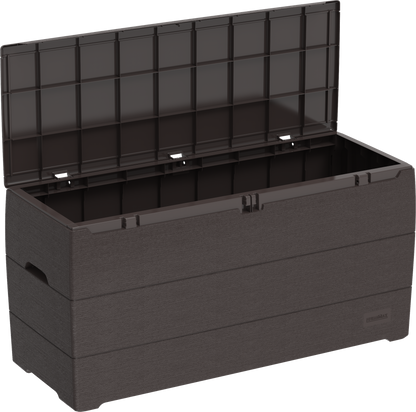 Open Box Duramax 71 Gallon Outdoor Resin Deck Box, Garden Furniture Organizer Brown