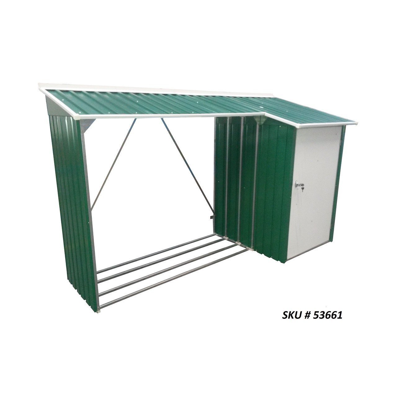 New closeout Duramax 8ft x 3ft Metal WoodStore Combo Green