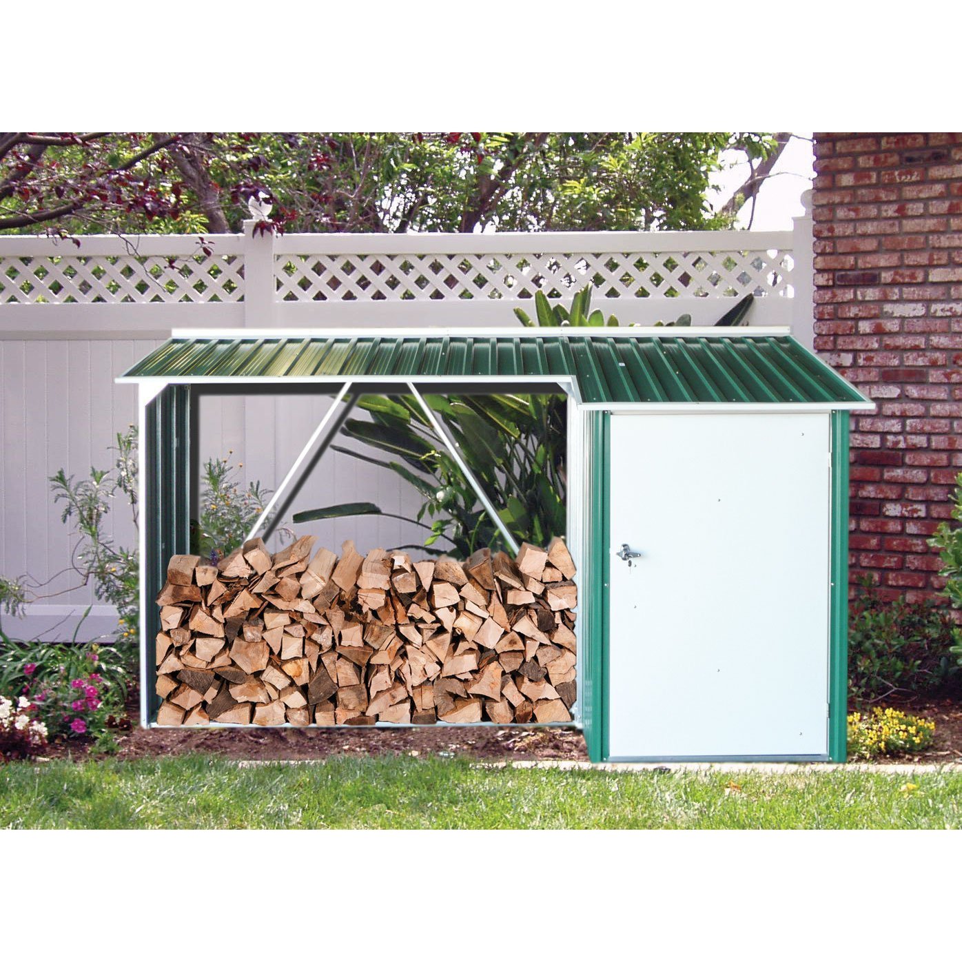 New closeout Duramax 8ft x 3ft Metal WoodStore Combo Green